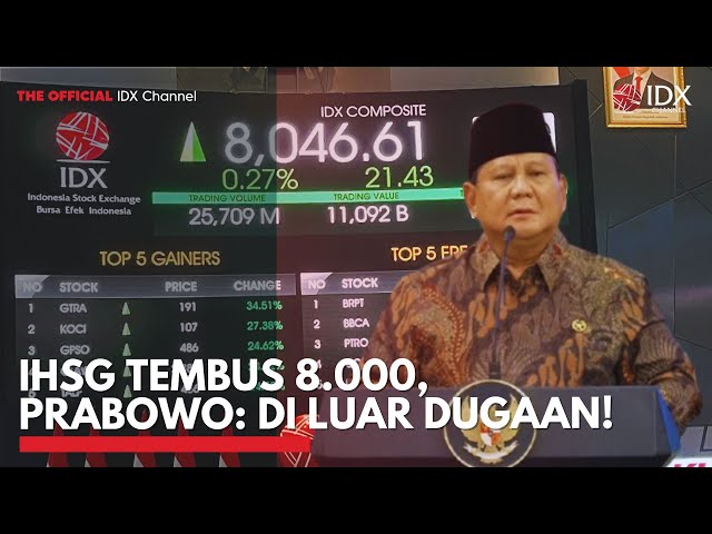 IHSG Tembus 8.000, Prabowo: di Luar Dugaan! | IDXC UPDATE