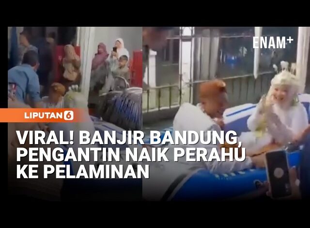 Viral! Banjir Bandung, Pengantin Naik Perahu Ke Pelaminan