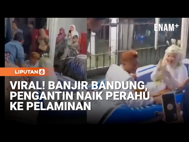 Viral! Banjir Bandung, Pengantin Naik Perahu Ke Pelaminan